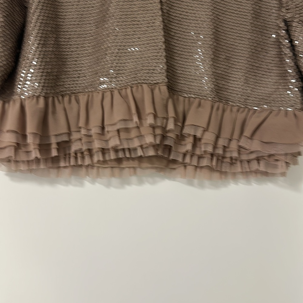 BCBGMaxAzria Sequin Embellished Taupe Jacket with Ruffle Hem - Picture 3 of 9